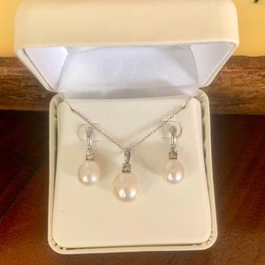 Pearl Sterling Silver Earring & Necklace Set